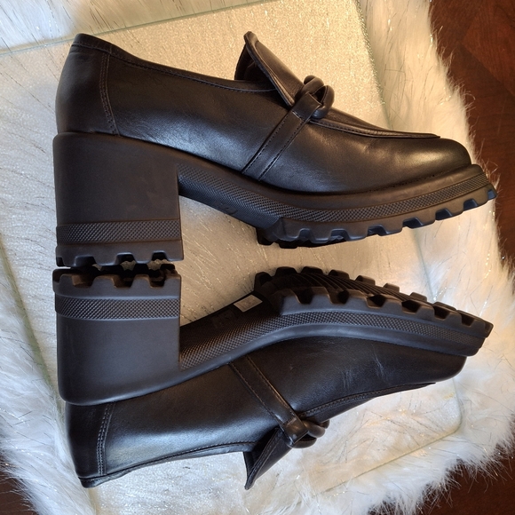 Voile Blanche Carine Black Leather Slip-On Ankle Chunky Loafers Size Women 10.5 - Picture 6 of 16